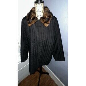 Lauren Ralph Lauren Long Black Coat With Faux Fur Collar Size 3XL READ